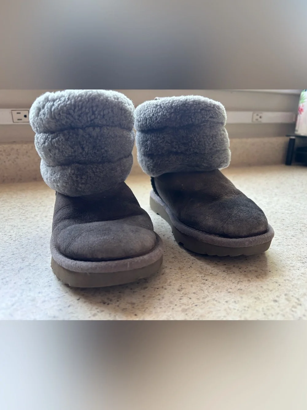 UGG Kids Gray Fluff Mini Booties Cozy Kid Girl Boots - Size 11